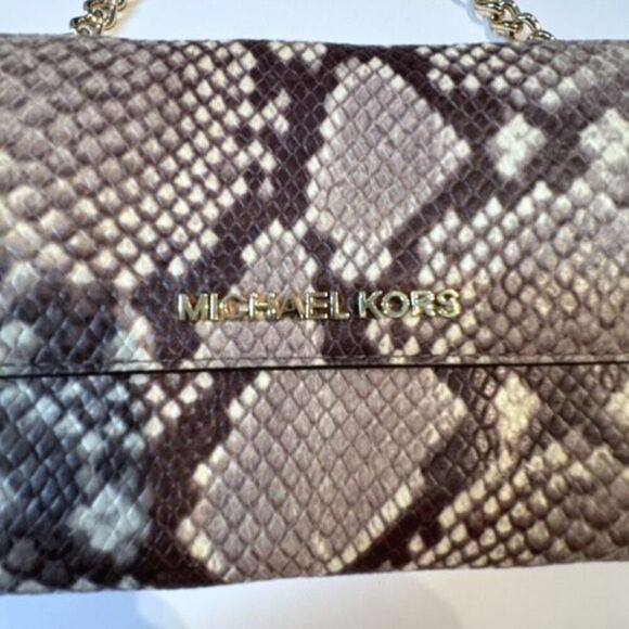 Michael Kors Jet Set Travel Crossbody Phone Handbag Snakeskin Embossed Leather - Picture 11 of 14